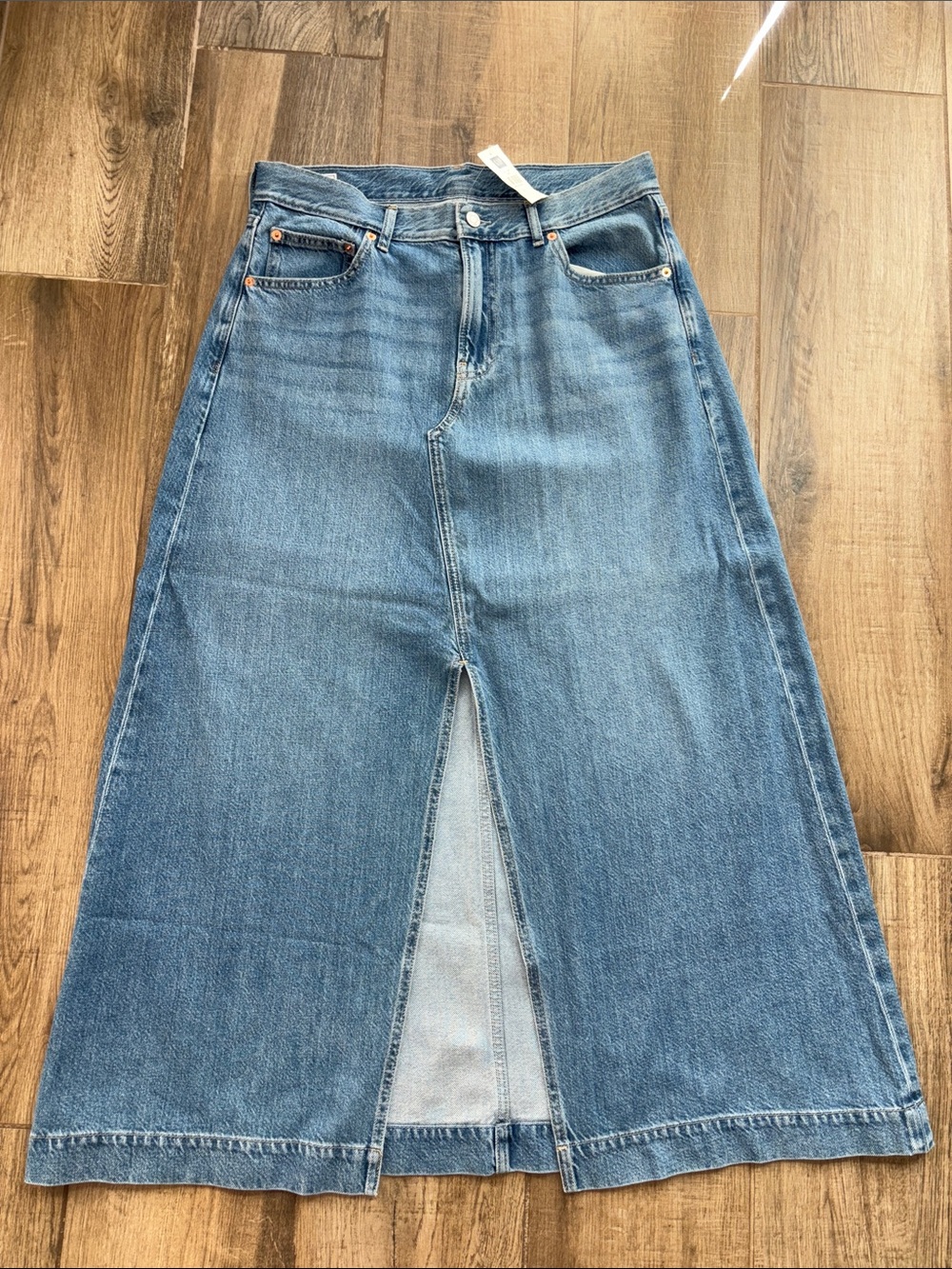 GAP Blue Denim Icon Maxi Skirt with Front Slit